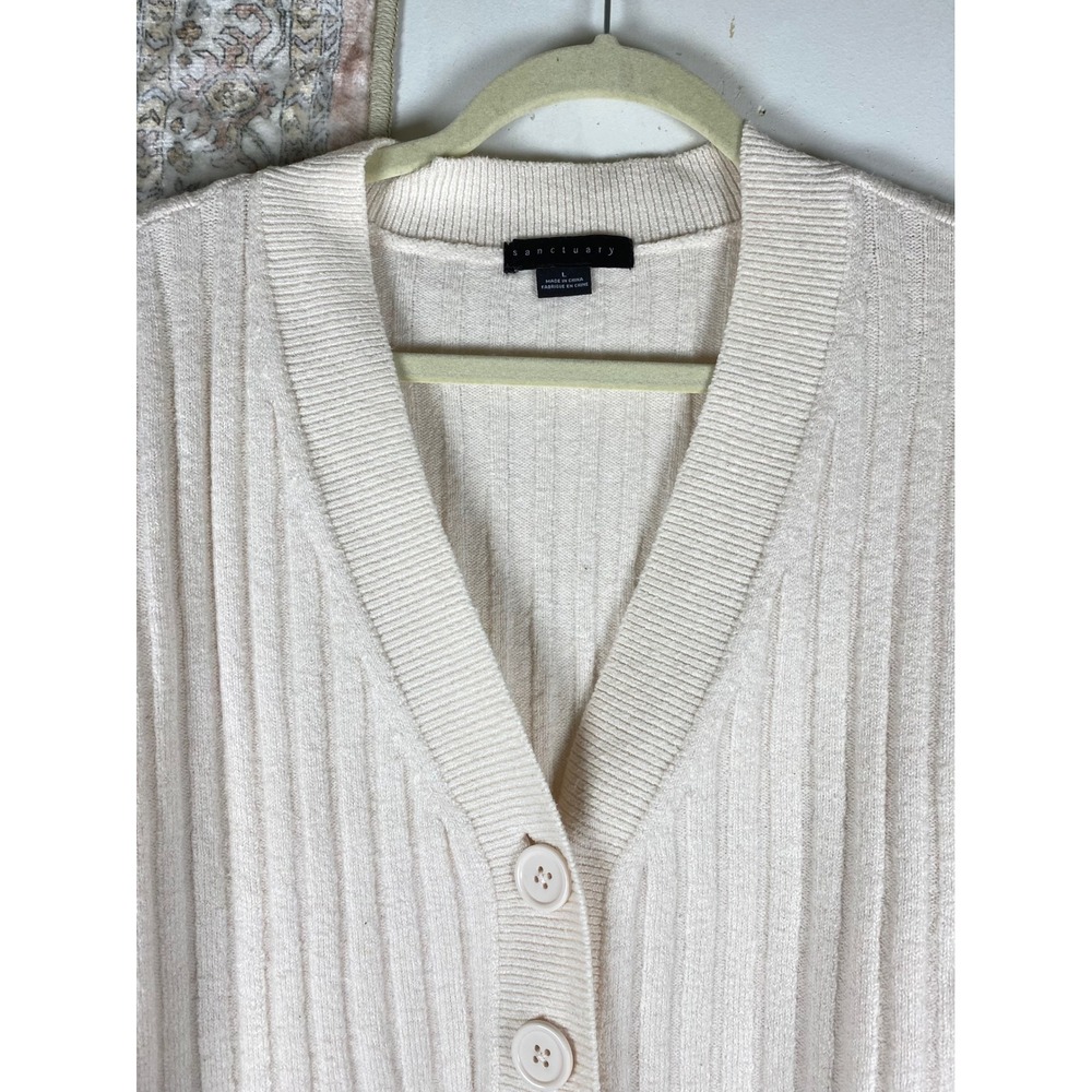 Sanctuary Cardigan Sweater Women L Cream Excellent Ribbed V-Neck Button Front - Picture 4 of 9